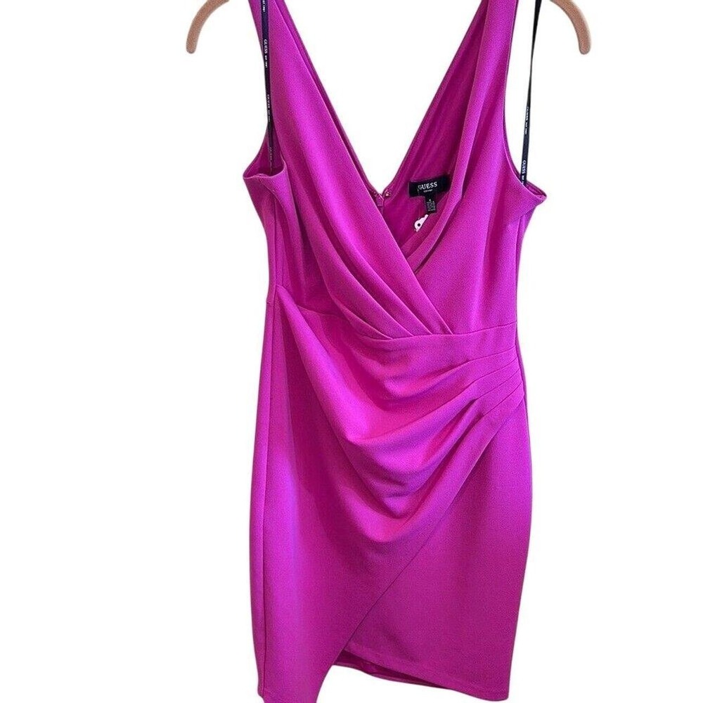 Guess Womens Magenta Pink V-Neck Pleated Wrap Bodycon Cocktail Dress Size 6